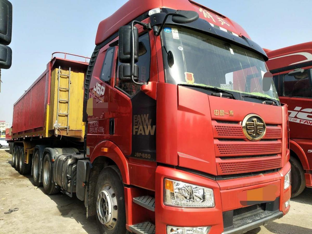 玉林2018年10月解放j6p半挂自卸车国五排放红色手动挡